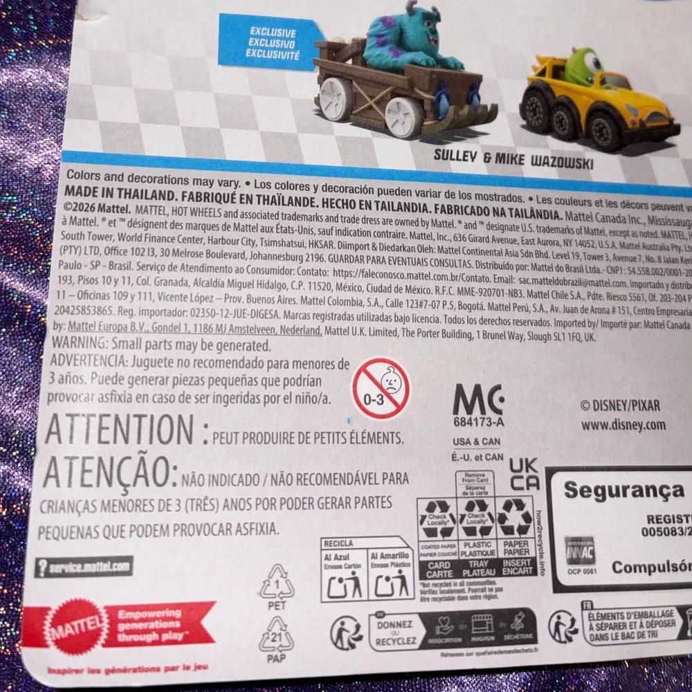 Exclusive Disney Pixar Monster’s, Inc. Hot Wheels Racer Sulley & Mike